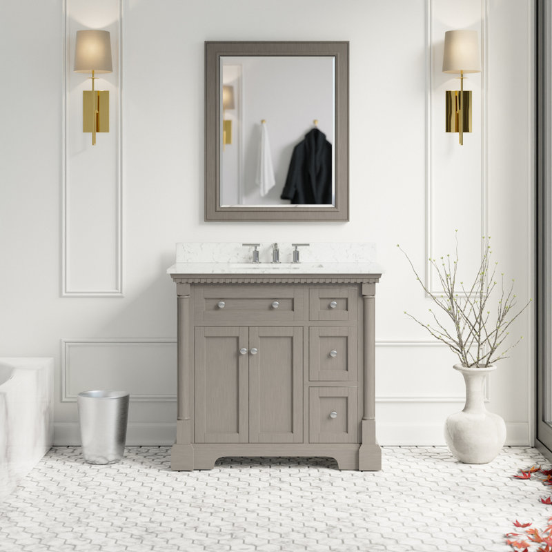 Ensemble de meuble-lavabo simple 36 po Fossen, Gris patiné, Marbre d'ingénierie