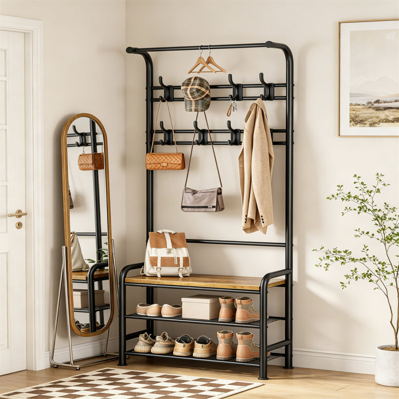 Metal 8 - Hook Coat Rack, Natural/Black