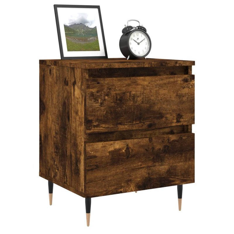 Solley 40cm W Iron Bedside Table, Smoked Oak, Individual
