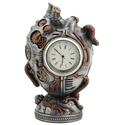 4.33 inches H Pewter Steampunk Titanium Heart Pacemaker Clock made of Cold Cast Pewter