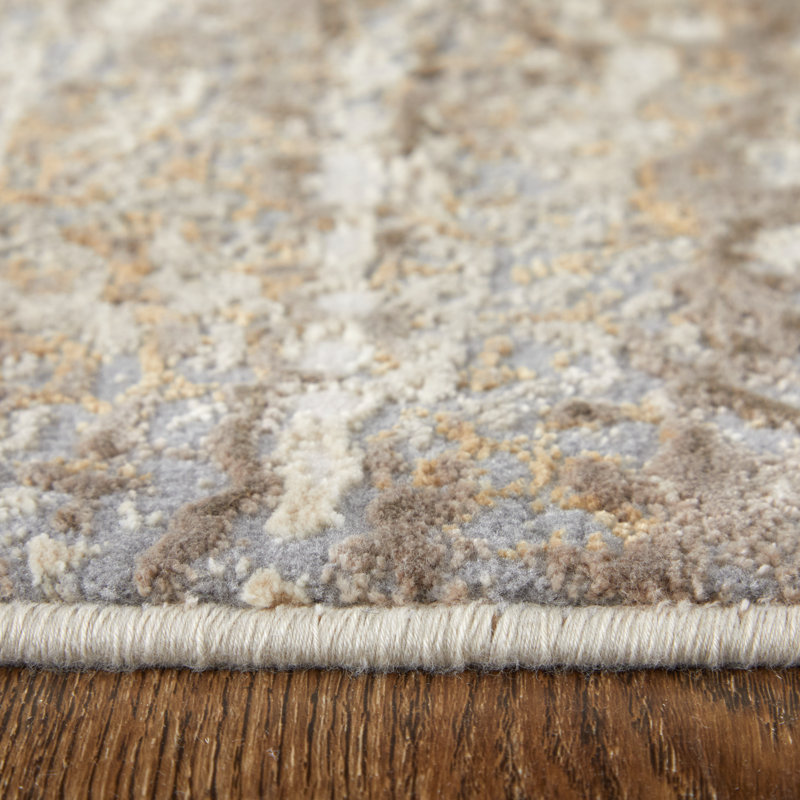 Addolorato Abstract Machine Woven Ivory Area Rug, Rectangle 3'9" x 5'7"