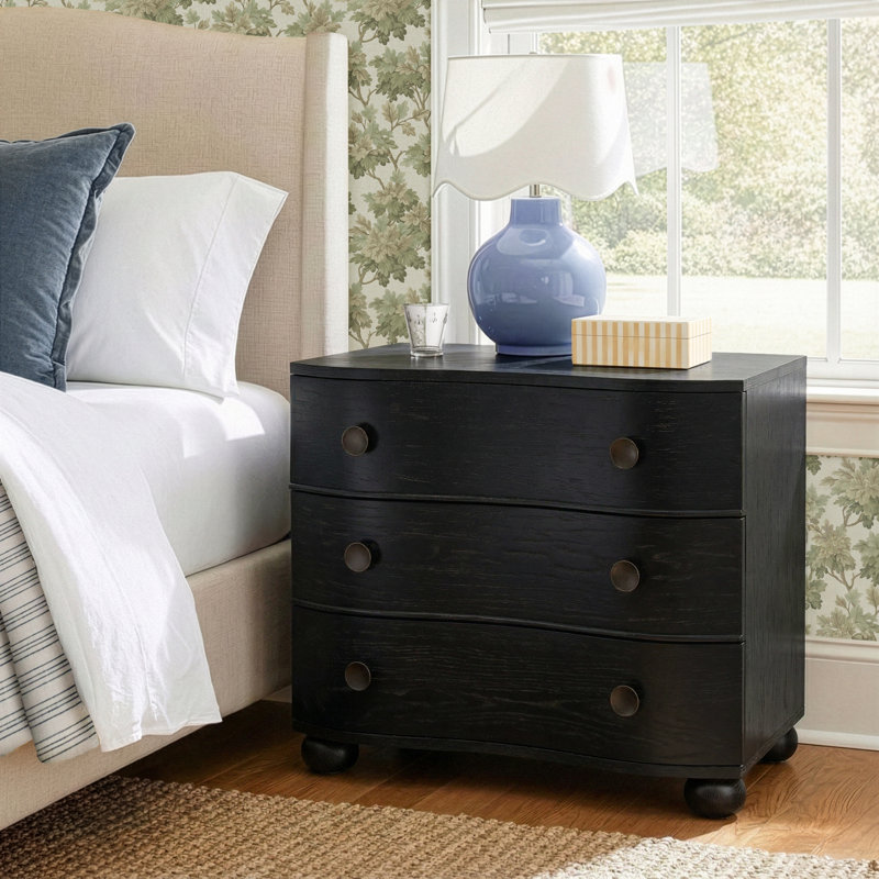 Tariel 32'' W Solid Wood Nightstand, Distressed Black