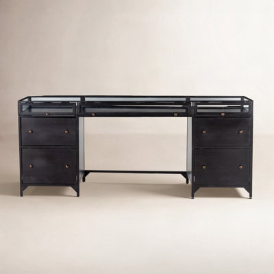 Bayline Glass Top Metal Base Executive Desk