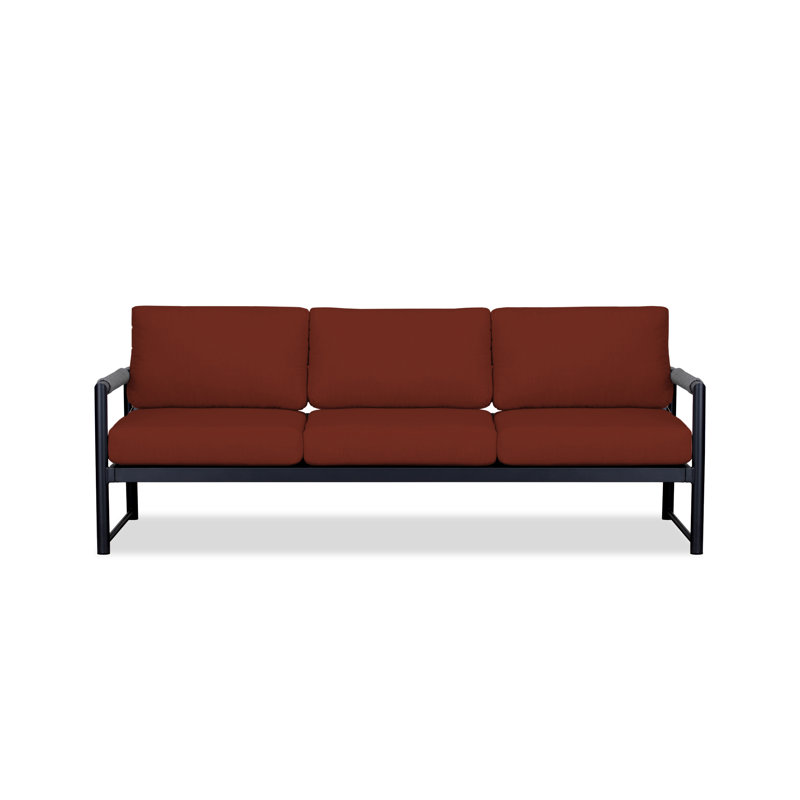 Obaida 84'' Wide Powder Coated Aluminum Patio Sofa with Cushions, Canvas Charcoal Sunbrella® Canvas, Black