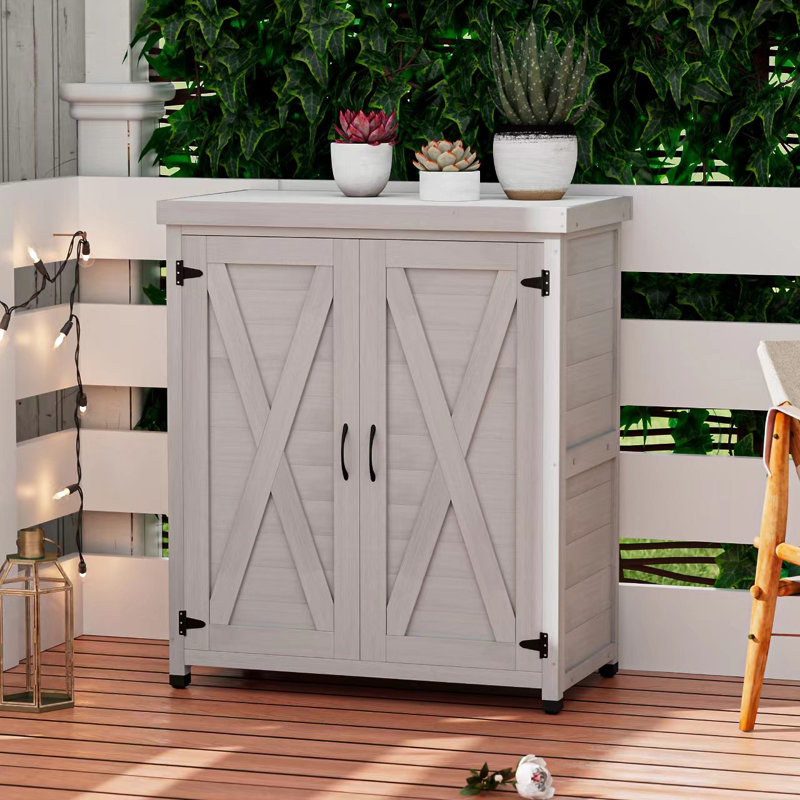 Banc de rempotage avec armoire de rangement et plateau de table en métal pour patio extérieur