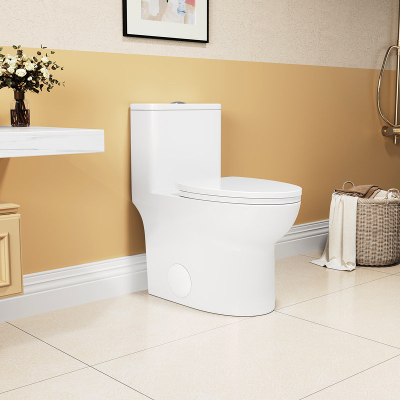 1.1/1.6 Toilet, Elongated Comfort Height, Floor Mounted, Ceramic White, Soft Close Seat, & Height , Mounted Ceramic, Approved