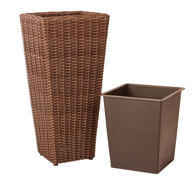Mocha Tall Resin Wicker All-Weather Planter Set