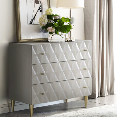 Metallic And Champagne 3-Drawer Console Cabinet