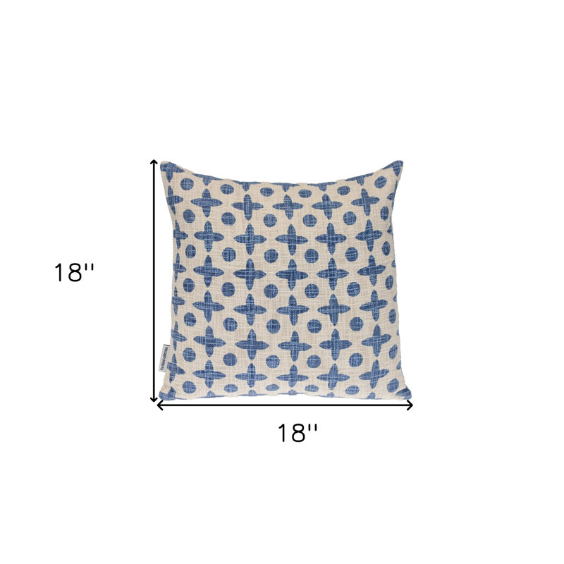 Coussin décoratif en coton 18 po beige et bleu