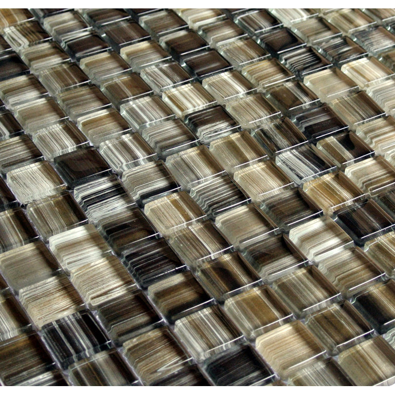 Handicraft 12 in. x 12 in. Stained Glass Straight Edge Square Mosaic Wall Pool & Floor Tile, Black Sea