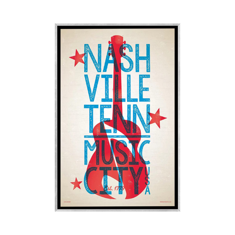 Affiche de style typographique Nashville par Jim Zahniser-impression d’art graphique, Silver Framed, Pas de tapis