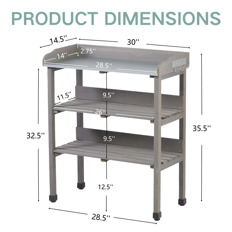 Table de rempotage 30 po x 14,5 po x 35,5 po avec plateau en métal