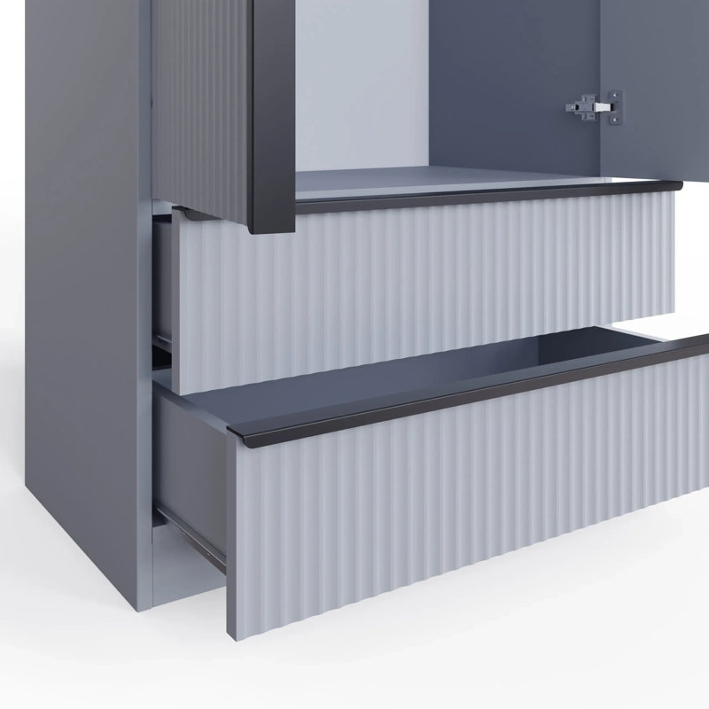 Lania Ripple Ridged 2 Door 2 Drawer Combination Wardrobe Matt Grey