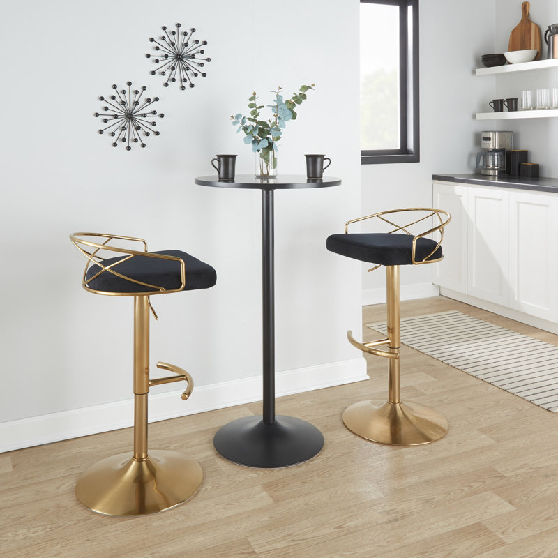 Tabouret de bar réglable avec pivot, Doré, Noir / tissu