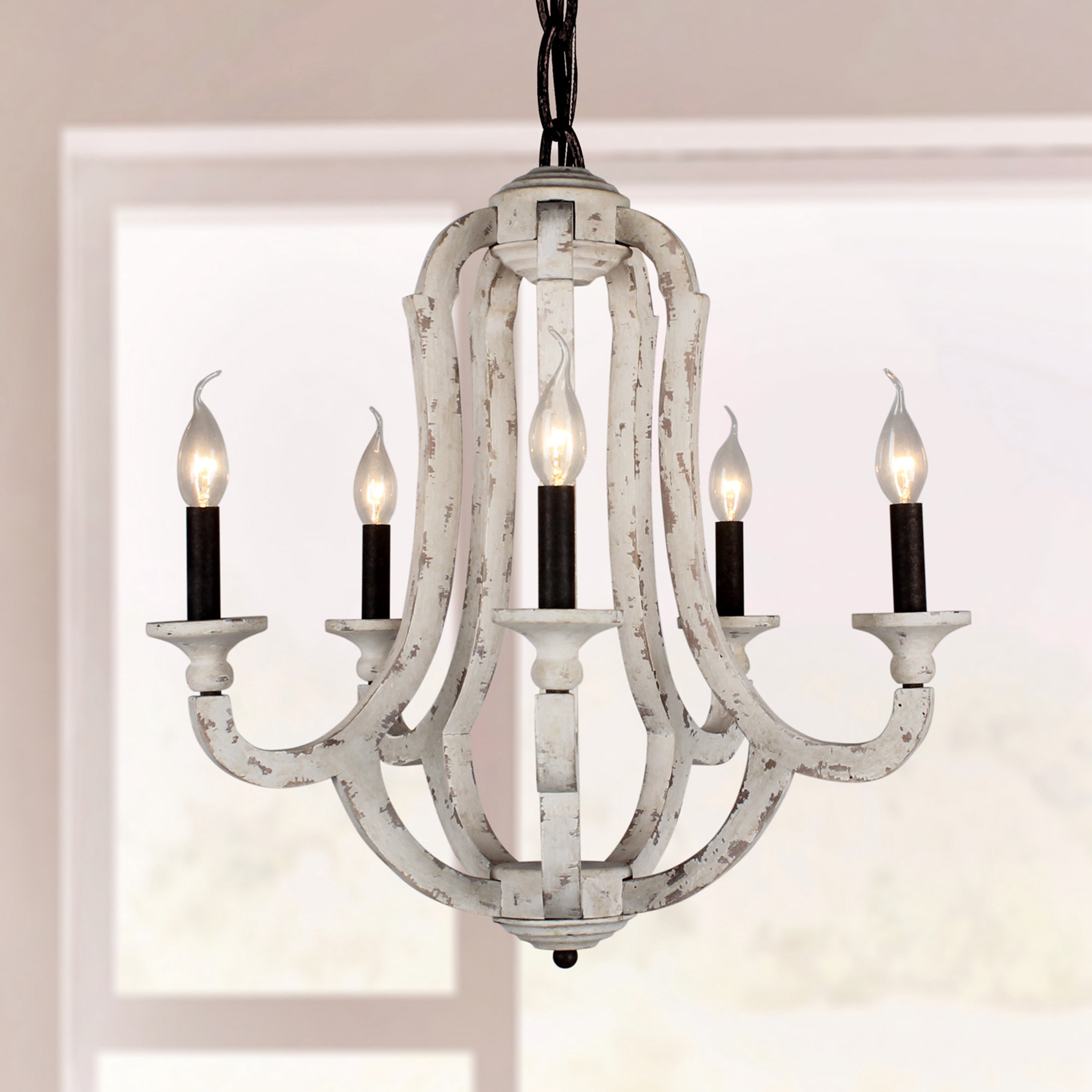 Ophelia & Co. Huitt 5 - Light Wood Dimmable Empire Chandelier & Reviews