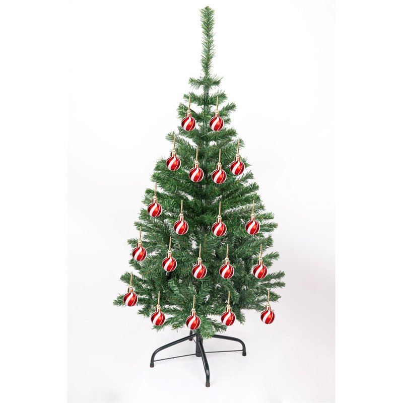 Christmas Baubles Set, 24 Pack Shatterproof Red and White Candy Stripe Tree Decorations, 3cm H x 3cm W x 3cm D