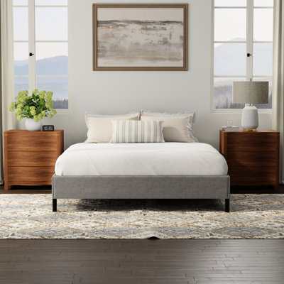 Queen Bed Frame Foundation In Black And Gray Upholstered Style, Supports Heavy Loads, Easy Installation Standard For A Relaxing Sleep, 80 Long