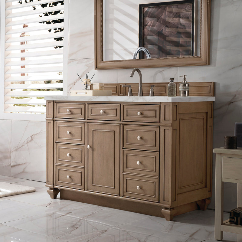 Bristol 48'' W Single Vanity, Whitewashed Walnut, Victorian Silver, 8" Widespread
