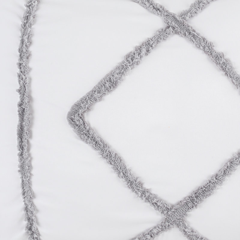 White and Grey Geometric Tufted Fringe Pillow Sham Set