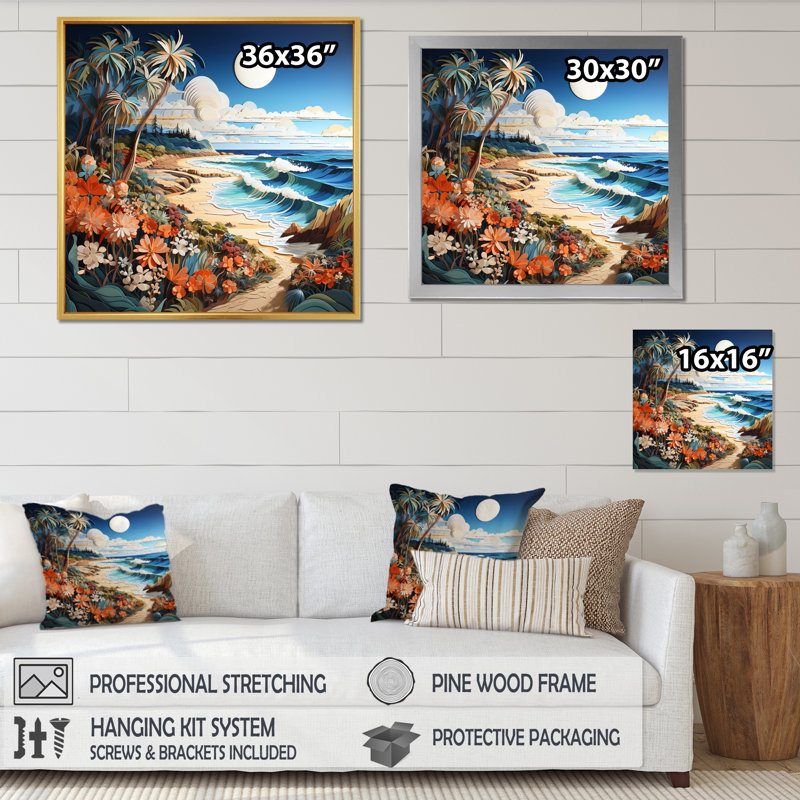 Coastal Escape II - Nautical & Beach Canvas Wall Art, H 16 po x l 16 po x P 1 po, Cadre simple argenté