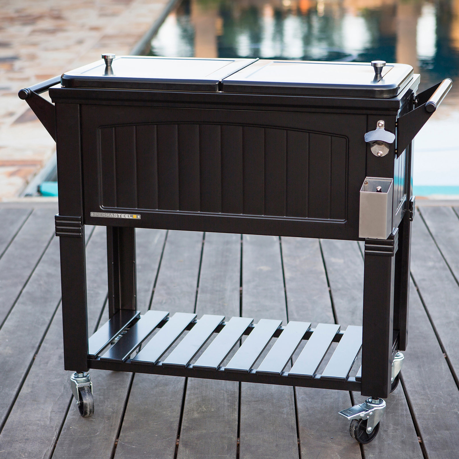 Permasteel Rolling Cooler, Black, With Divider