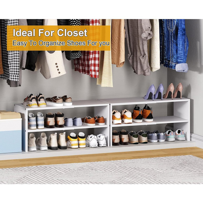 Range-chaussures extensible à 2 niveaux, étagères empilables en fer et en bois pour placard, entrée, couloir, garage