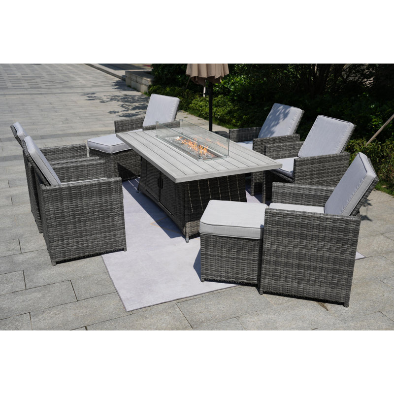 8 - Person Wicker Patio Dining Set with Rectangular Table , Cushions Included