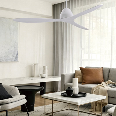 Whitehaven 56" Smart WiFi Indoor/Outdoor DC Ceiling Fan with Remote, Damp Rated, White Modern Ceiling Fan