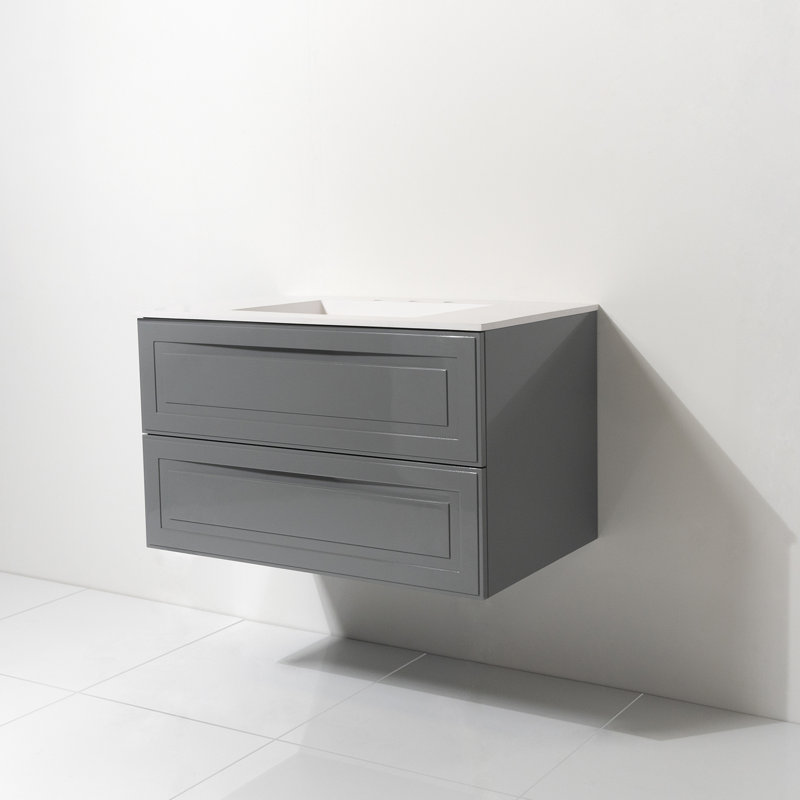 Ensemble de meuble-lavabo simple 42 "avec comptoir à surface solide Cavion, Gris