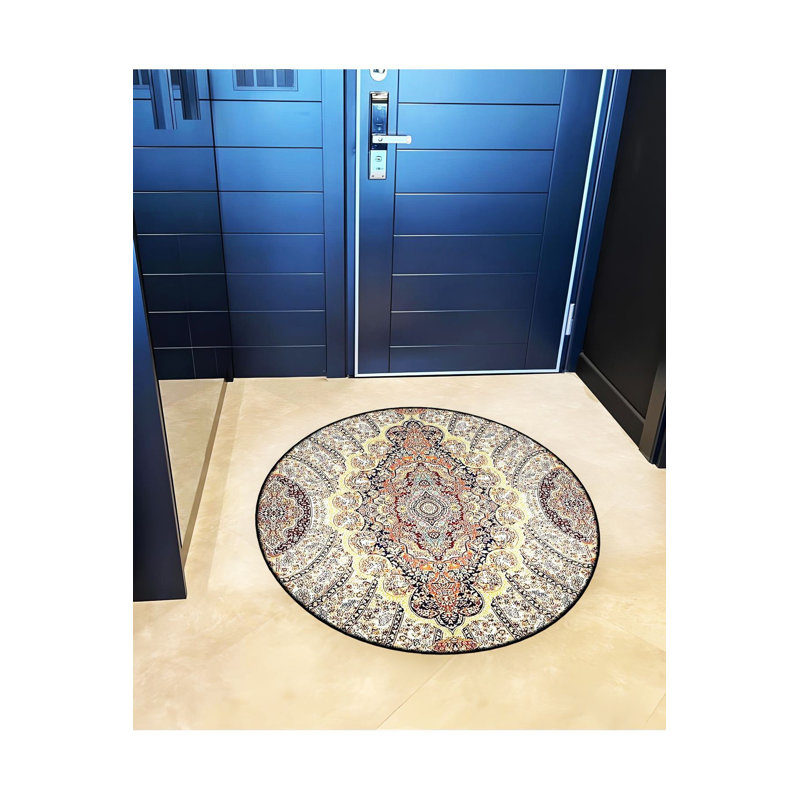 Tapis traditionnel lavable à la machine, Rond 3 pi 11 po