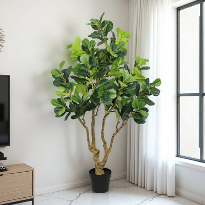 7ft Artificial Banyan Tree - Premium Silk Faux Greenery With Realistic Veined Leaves, Indoor Outdoor Decor For Living Room/office/covered Patio
