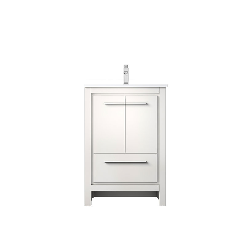 24" W X 20" D White Bath Vanity, Quartz Surface, Faucet, Blended Storage Unit Unified Design