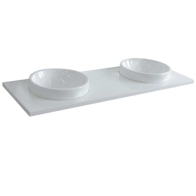 Plateau de meuble-lavabo double 61 "avec lavabo, Quartz blanc
