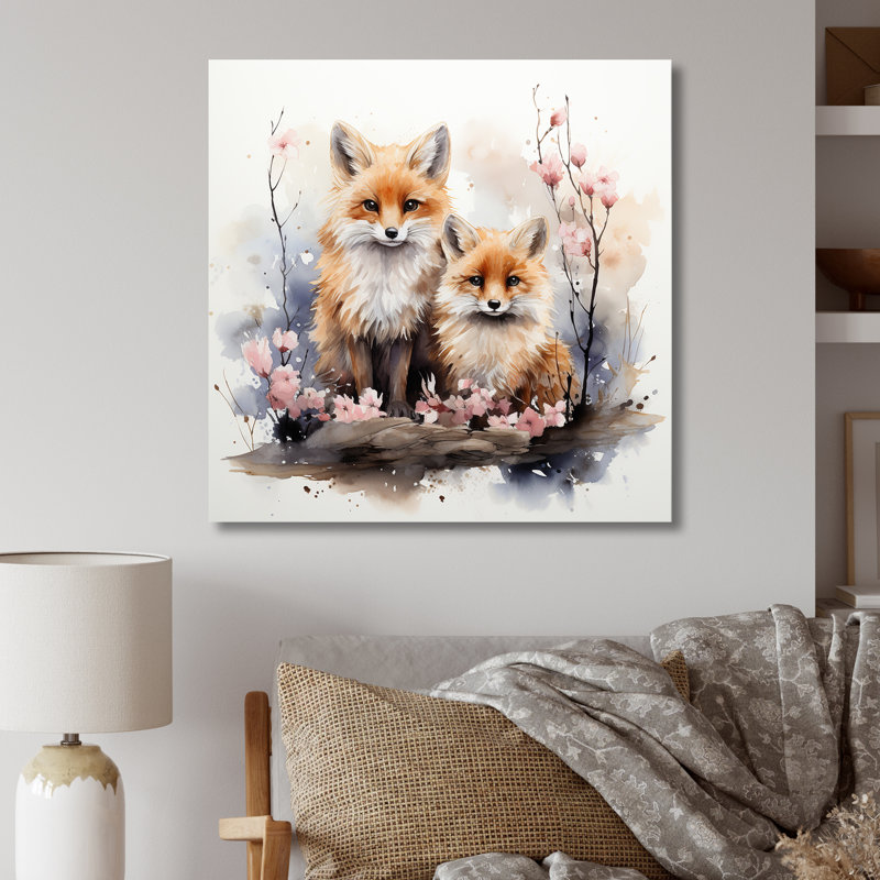 Foxs Elegant Forest Florals Grace IV - Art mural en métal animal renard, H 16 po x l 16 po x P 1 po