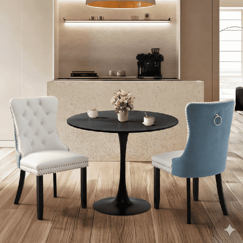 Round Dining Table Sets with 2 chairs, Black, White/Blue/Black