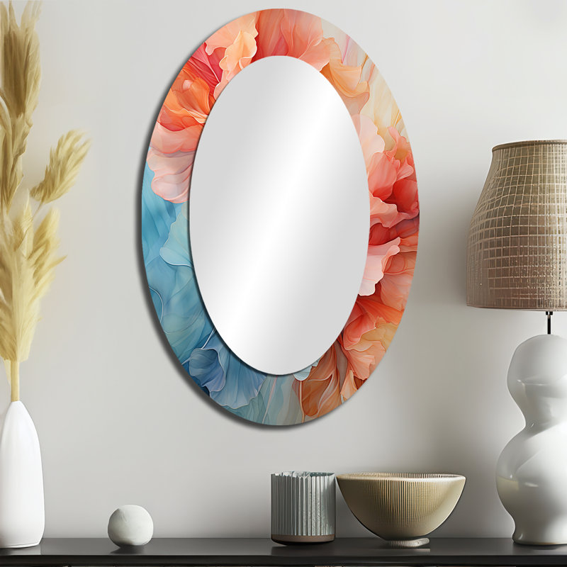 Metamorphic Dance - Red Modern Oval Wall Mirror, 36" x 24"