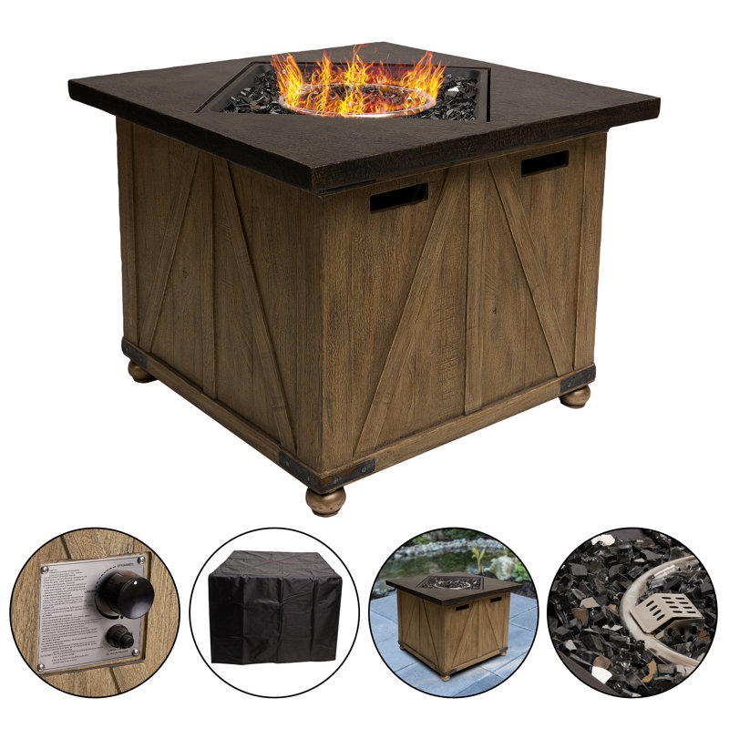 Square Farmhouse Fire Pit Table  w/50K BTU  Adjustable Flame
