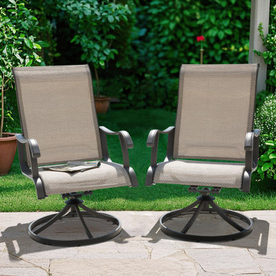 Patio 2-piece Outdoor PVC-coated polyester Dining Chairs With Smooth Swivel Design