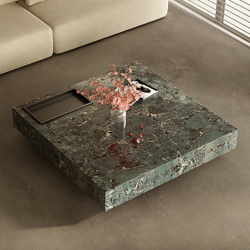 Modern Sintered Stone Coffee Table, 11.41" H x 39.37" L x 39.37" W