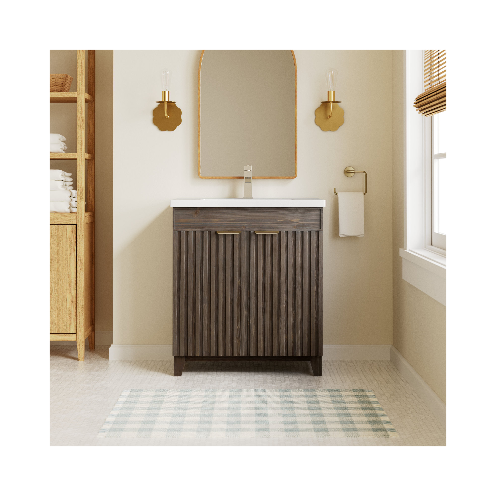 Dansfield 29.9'' Single Bathroom Vanity, Spruce Antique Brown, Brushed Gold