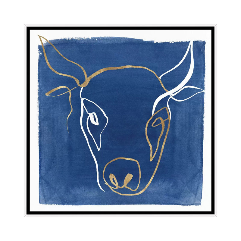 Indigo Ox par Isabelle Z - impression d'art graphique, H 26 po x l 26 po x P 1,5 po, Toile blanche encadrée, Pas de tapis