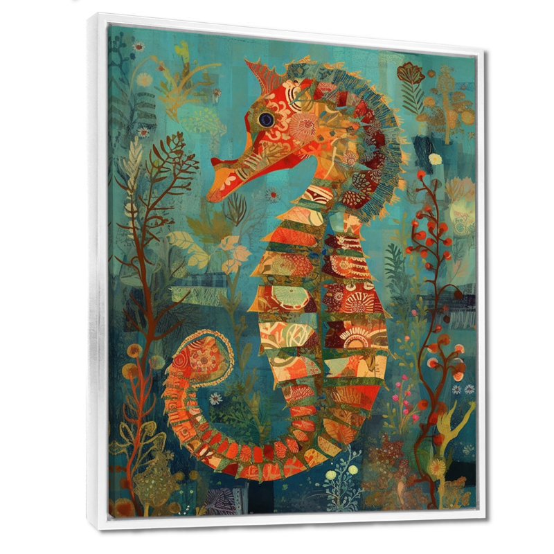 Adorable hippocampe dans l'océan profond - décor d'art mural hippocampe, Toile encadrée flottée blanche