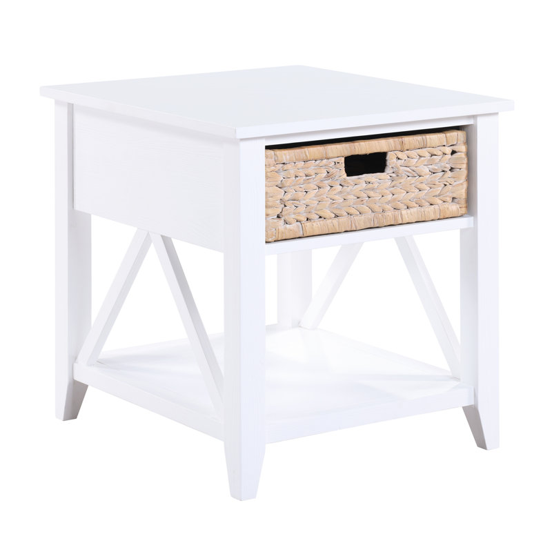 Noehly White Square End Table with Pull-Out Basket Style Drawer