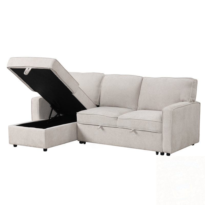 Canapé modulaire en L avec port USB, 2 porte-gobelets, Mélange de polyester beige