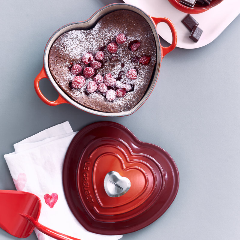Le Creuset Cast Iron Heart Casserole with Stainless Steel Heart Knob Shell, Cerise