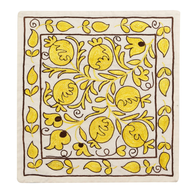 Taie d'oreiller Suzani. Housse de coussin en coton et soie brodée à la main. Nouveau coussin en dentelle. 19 x 19 po