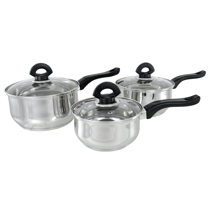 Buckingham Stainless Steel 3 Piece Saucepan Set Bakelite handle with Glass Lids