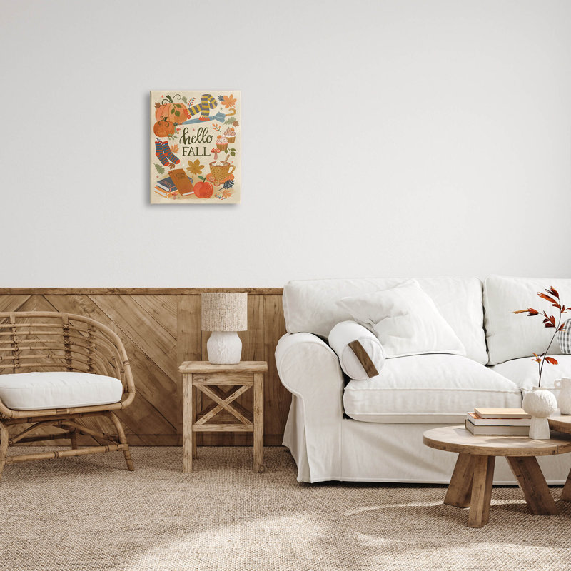 Art mural sur toile Hello Hello Cozy Autumn par Lisa Perry White, H 20 po x l 16 po x P 1,5 po