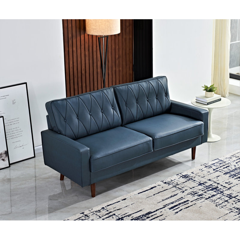 Faux Leather Square Arm Loveseat, Blue Faux Leather, 33" H x 70" W x 31" D