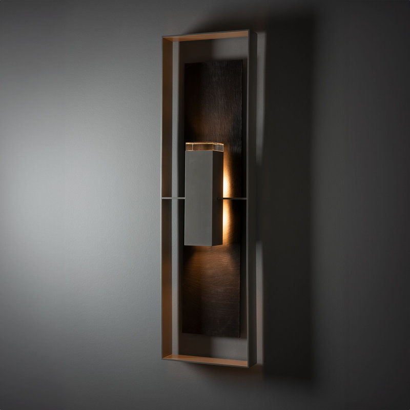 Shadow Box Flush Mount Outdoor Wall Sconce, Coastal Burnished Steel, Slate, No